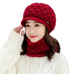 Женская зимняя шапка и шарф, комплект из двух предметов, женский шерстяной утепленный комплект, женский шарф с кольцом, шапки для девочек