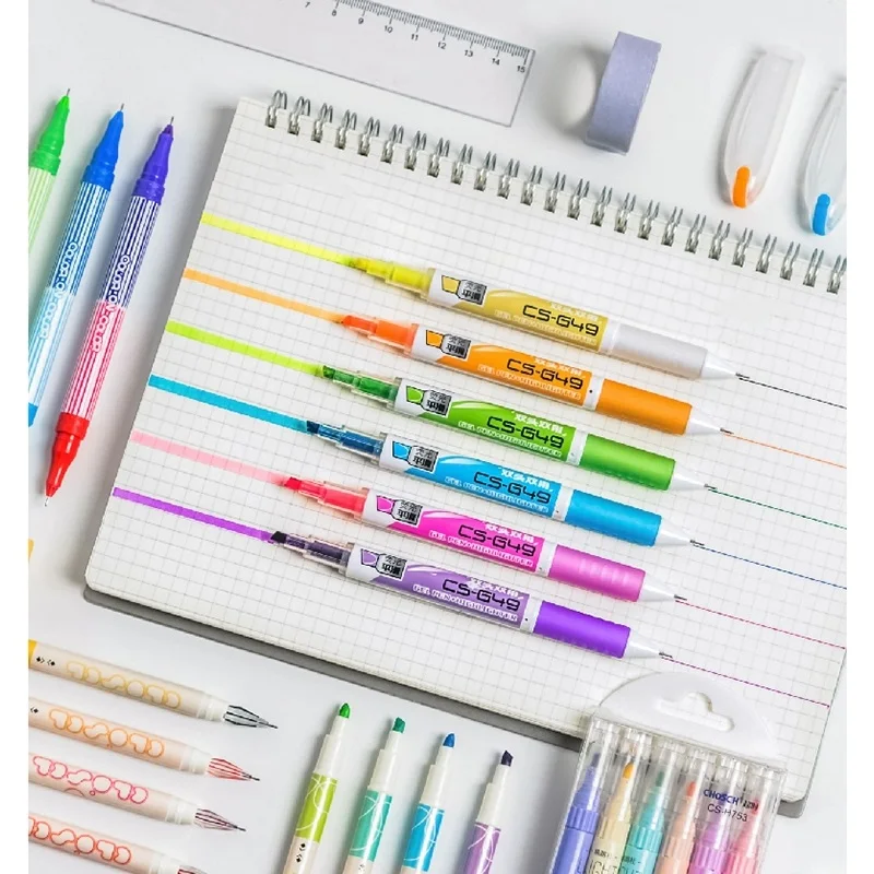 

8pcs Dual Side Highlighter Pens Multi Mild Color Marker Fine Gel Pen Liner Drawing Painting Art Office School Supplies A6477