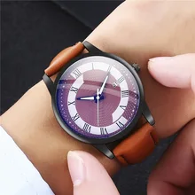 New Men's Creative Casual Watch Roman Scale Leather Belt Clock Quartz Fashion Watch Gift
