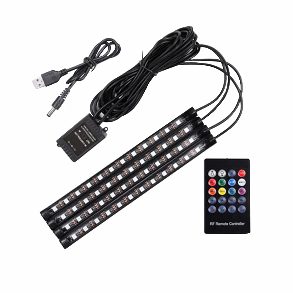 4 шт./компл. 12 SMD12V светодиодный Автомобильный интерьер пол декоративные полосы светильник дистанционное управление музыкой Красочные RGB светодиодный Авто атмосферная лампа