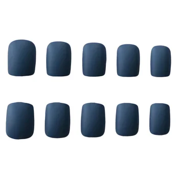 

24pcs/Set Frosted Finished Matte False Nails Short Paragraph Navy Blue Square Head Eull Cover Matte Classic Fake Nails with Glue