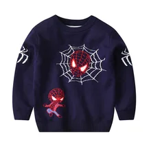Осенне-зимний свитер для маленьких мальчиков, пуловер с изображением Человека-паука, вязаный шерстяной свитер детские свитера и топы с длинными рукавами для мальчиков