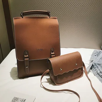 

Fashion Leather Backpack Women 2pcs Set Backpacks School Bag for Girls Casual Style Vintage Travel Back Pack Shoulder Bags