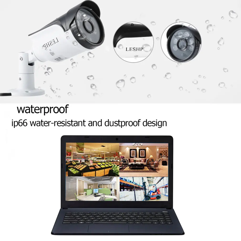 LESHP 960P HD Wired Outdoor IP66 Waterproof 1.3MP Camera 6 PCS Array Lights Support Built-in TF Card 8G Motion Detection
