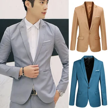 

Spring Autumn Men Blazer Long Sleeve Solid Color Slim Casual Thin Suit Jacket Plus Size J9