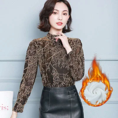 2021 Women Elegant Floral Shirt Spring Long Sleeve Fashion Fleece Blouses Streetwear Casual Shirts Plus Size Tops Blusas 3XL Purple