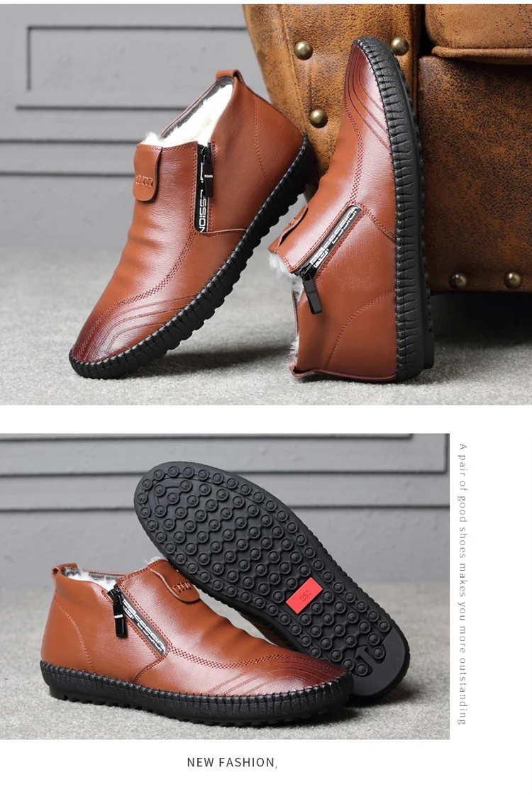 QFFAZ/брендовые зимние мужские ботинки; высококачественные кожаные мужские Ботильоны; зимние теплые мужские ботинки на меху; модная Осенняя базовая обувь