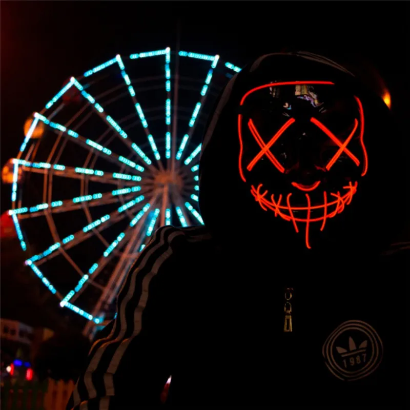 Вечерние Маски на Хэллоуин светится в темноте EL маска вечерние флуоресцентные поддельные осветительная планка Клубные пластиковые маски