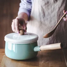 Японский ковш для молока электромагнитная печь керамическая эмаль сковорода для масла с одной деревянной ручкой с крышкой детская плита кастрюля stewpot