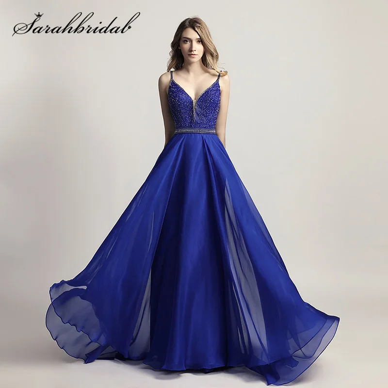 Vestido De noche largo azul Real, elegante, De gasa, con cuello en V, para  fiesta De graduación, fotos reales formales, LX466|gown formal|robe de  soireeevening dress - AliExpress