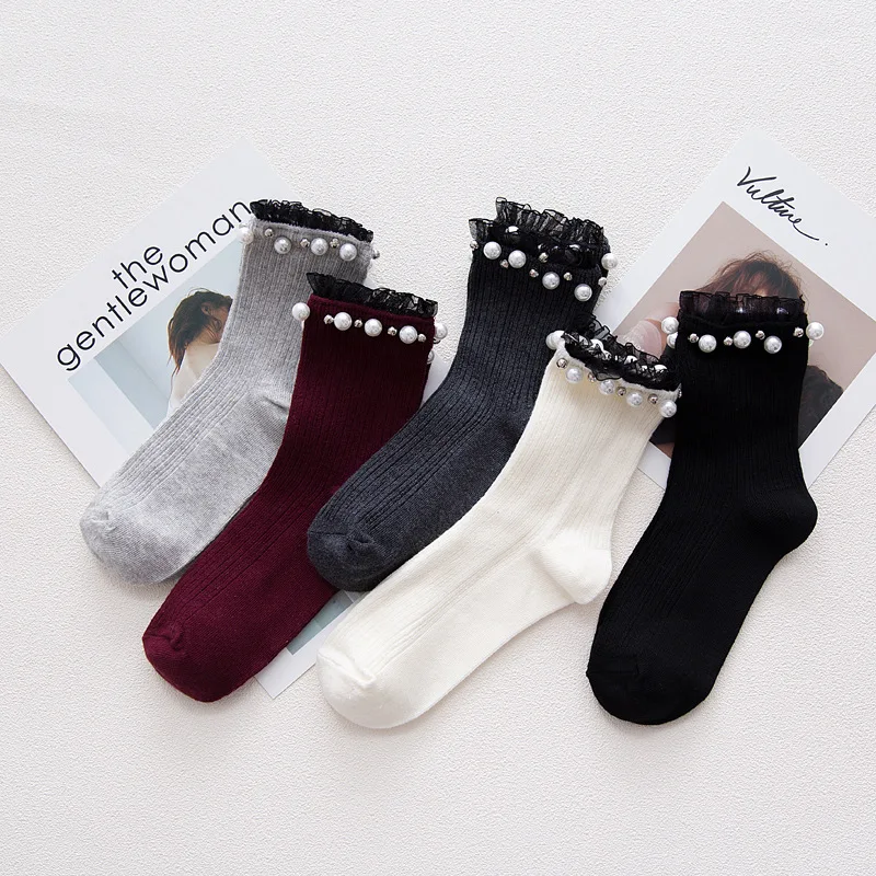Socks Women Girl Ankle Socks Korean Style Cotton Causal High Quality Fashion 2020 Spring Kawaii Cute Girl Lady Pearl Socks