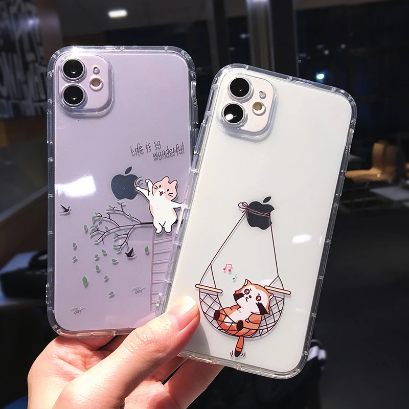 Cute Cartoon Cat Phone CasesFor iPhone 13 11 12 Pro Max X XR XS Max 7 8 Plus SE 2020 Funny Couple Transparent Soft Back Cover iphone 13 mini case cheap