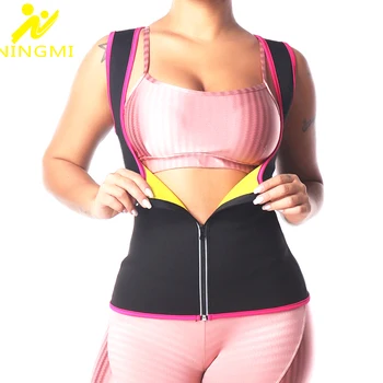 

NINGMI Women Waist Trainer Hot Neoprene Shirt Sauna Suit Sweat Body Shaper Jacket Top Zipper Shapewear Vest