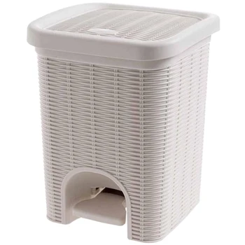 

PP Rattan Trash Can Pressing Type Trash Bin Plastic Dustbin Wastebasket Kitchen Living Room Garbage Storage Bin Can-White