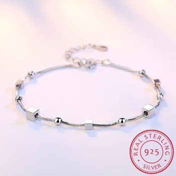 

100% Real Pure 925 Sterling Silver Beads Chain Box Cube Charms Bracelets For Women Wedding Statement Jewelry Bijoux