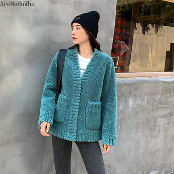 

AreMoMuWha New 201 autumn and winter granule sheep shearing short composite fur one wool coat female fleece jacket women QX1231