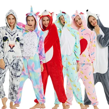 

Ladies Unicorn Pajamas Cartoon Animal Christmas Hooded Sleepwear Kugurumi Pajama For Adult Onesie Winter Nightie Panda Jumpsuit