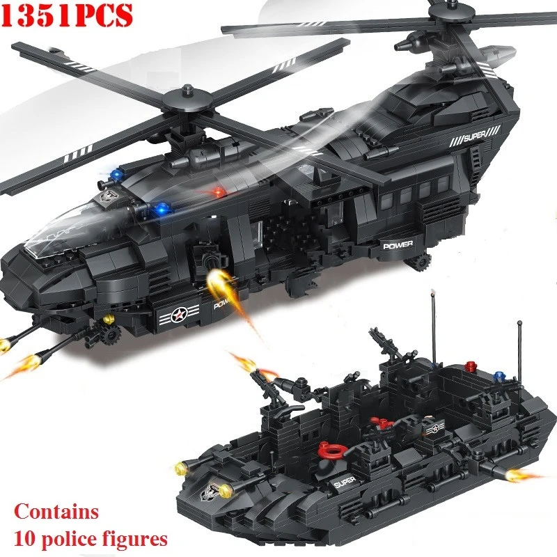 1351pcs Military SWAT Team Helicopter Tank Transport Lego Model Building Army 
