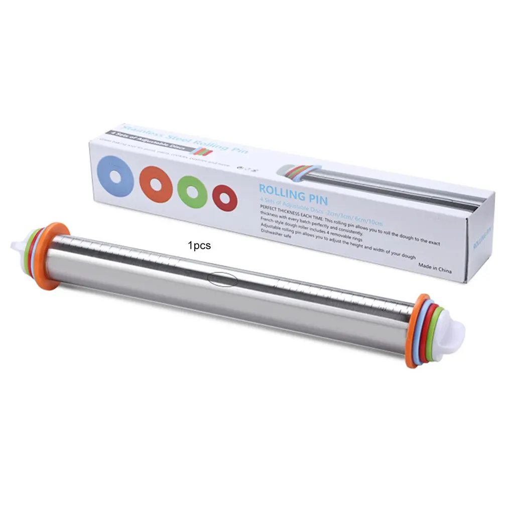 Adjustable Rolling Pin Stainless Steel Dough Mat Dough Roller With Removable Thickness Rings Pastry Pizza Pie Baking Tool