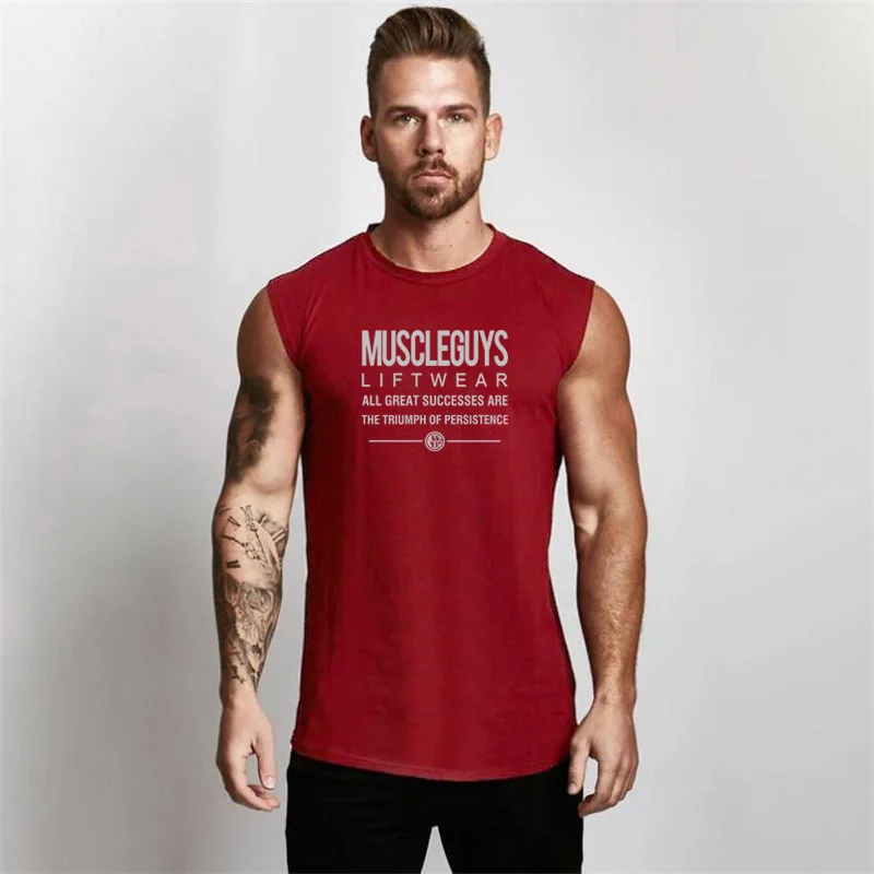 Muscleguys майка для бодибилдинга, Мужская одежда для фитнеса и спортзала, мужские жилеты без рукавов, хлопковые майки, Майки для мышц - Цвет: red197