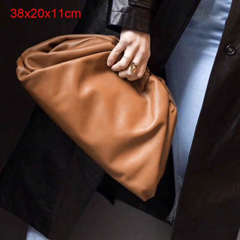 Роскошная дизайнерская Новая женская сумка-клатч в форме облака, плиссированная сумка-мессенджер на плечо, маленькая милая женская сумка через плечо - Цвет: Brown Large 38cm