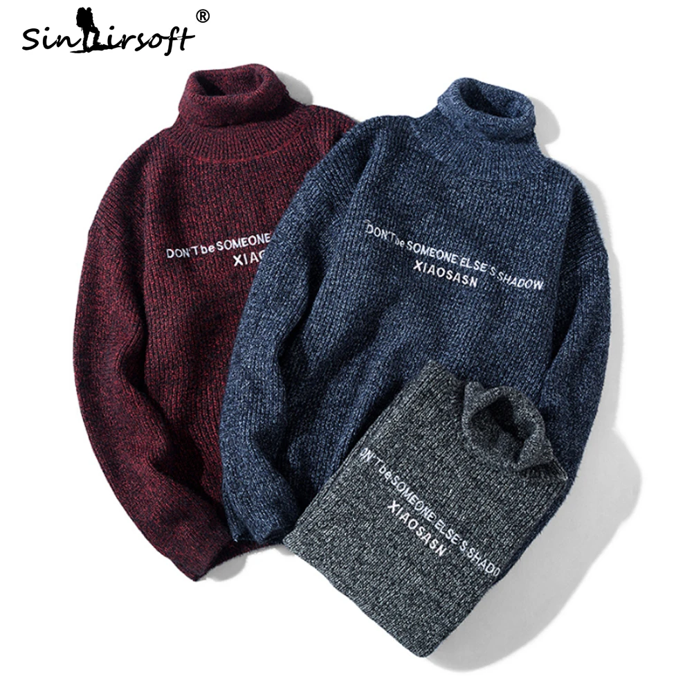 

2019 New Men's Autumn Casual Long-Sleeved Pullovers Sweater Slim Fit Male Letter Printing Turtleneck Soild Tops Clothing Fashion