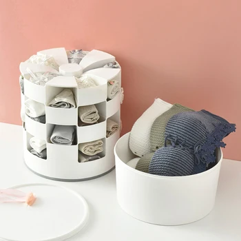 

Underwear Rotating Organizer Socks Compartment Container Dormitory Closet Organizer Household Separation Underwear Storage Box