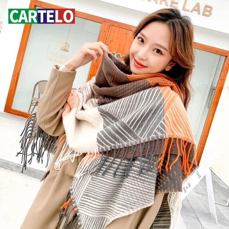 

CARTELO new autumn and winter scarf square imitation cashmere color matching fringed shawl scarf ladies long scarf women