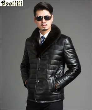 

Boollili Luxury Sheepskin Leather Jacket For Man Down Coat Mink Fur Collar Genuine Leather Jackets Parka Outwear Plus Size