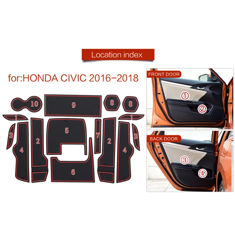 Слот для ворот для Honda Ten Generation Civic Нескользящие внутренние подставки под стакан дверной коврик бухта 15 шт