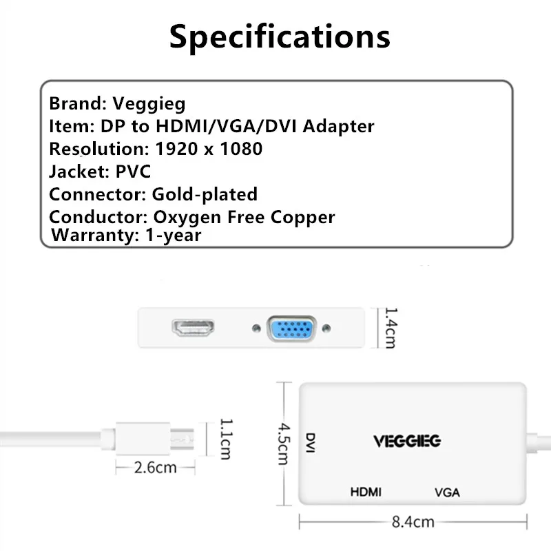 Mini DisplayPort to HDMI VGA DVI адаптер Veggieg Thunderbolt 2 конвертер dp кабель мини для Surface Pro 4 DisplayPort| |