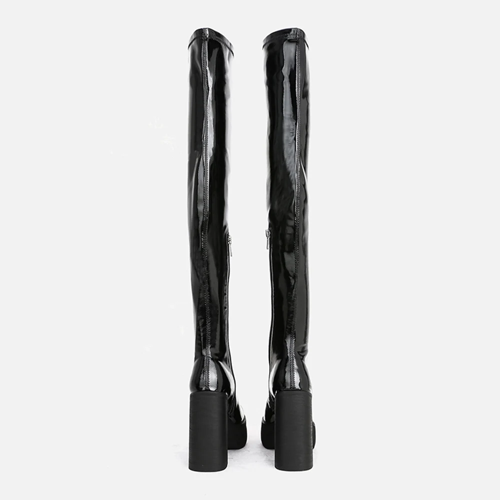 

MUMANI Woman‘s Knee High Boots Basic Super High (8cm-up) zipper Square heel Round Toe Concise Modern Boots