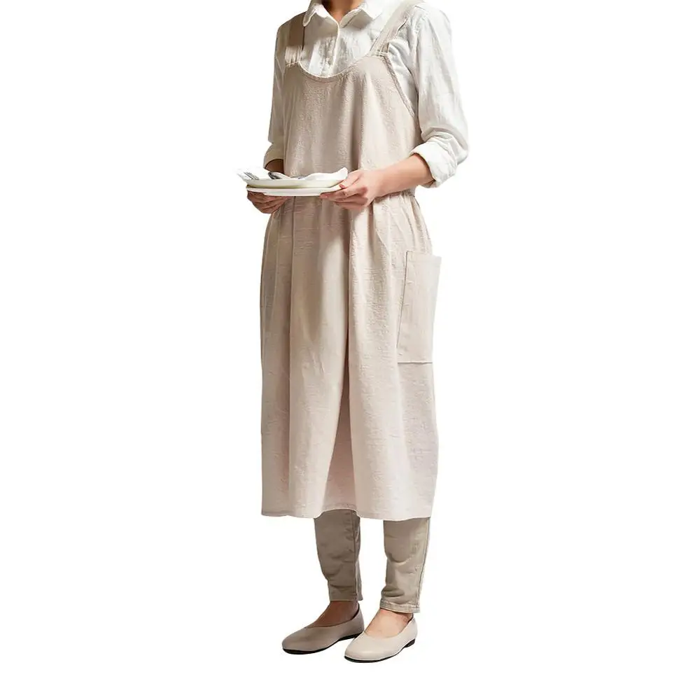Medieval Washed cotton linen Kitchen Apron For Cooking Baking Flower Shop Ruffles work clean apron for woman uniform lady Dress