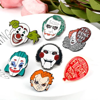 

Horror Movie Enamel Brooch pin Stephen King's It/Saw /Seed of Chucky/Clown Joker Pins Brooches Men Women Collar pin