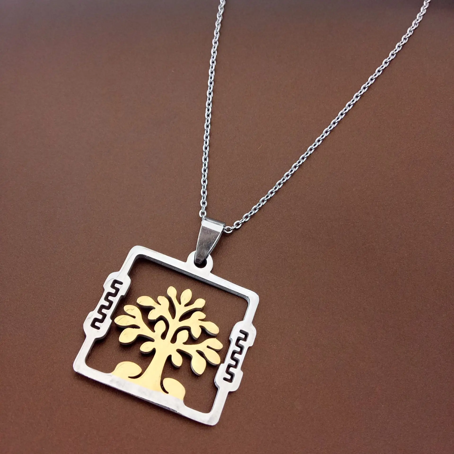 

Stainless Steel Hollow out Lucky Tree Men Pendant Tag Fashion Europe And America Accessories Titanium Steel MEN'S Necklace