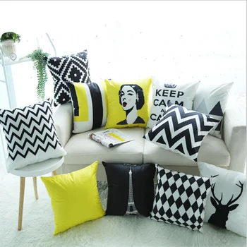 

sofa pillow cushion 45*45cm Nordic modern portrait geometry yellow black gray super soft pillow cover black and white cushion