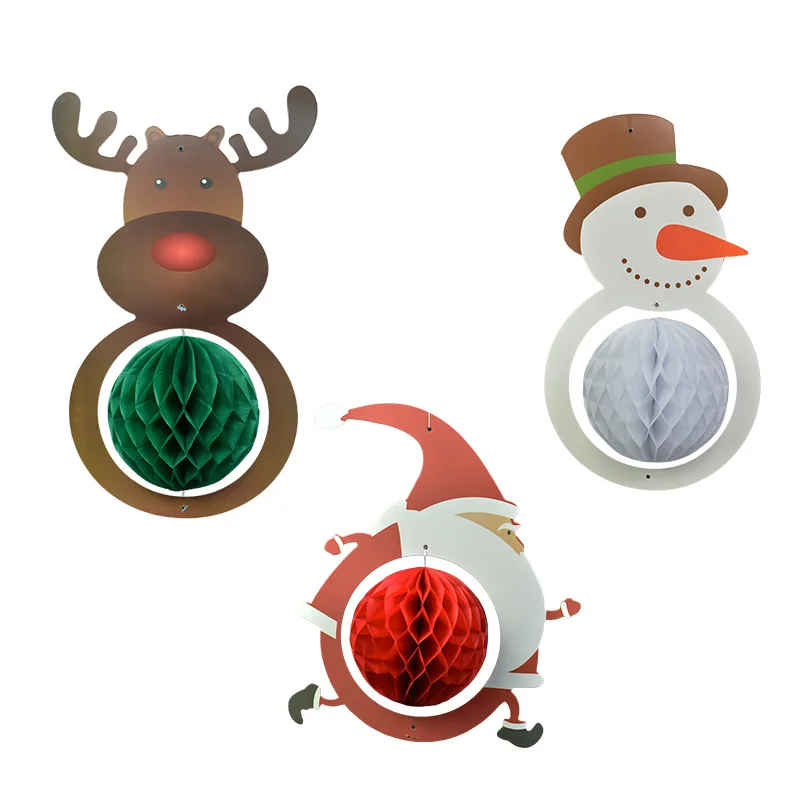 1 шт Рождественская елка шляпа снеговик мяч с бумажными сотами рождественские украшения для вечеринки сделанные своими руками Рождественский кулон Висячие украшения поставки