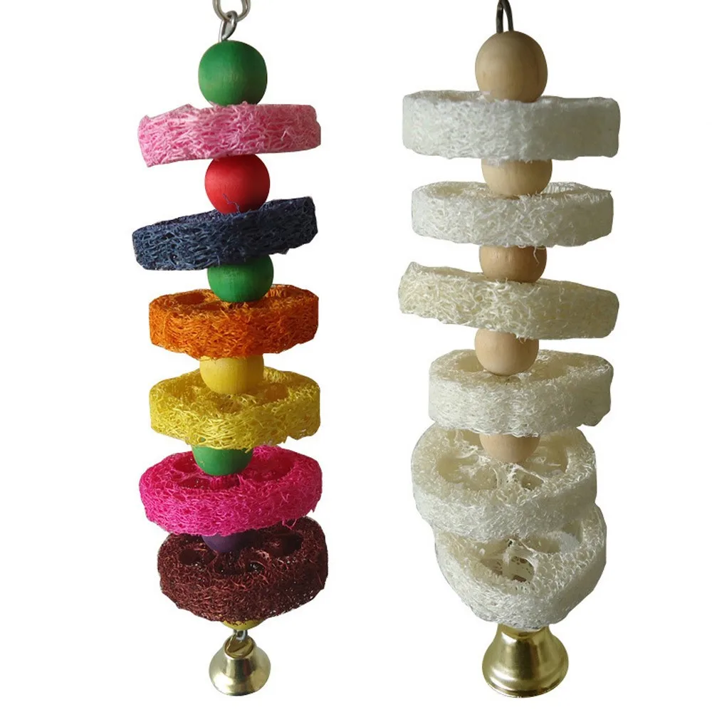 Columpio colgante para mascotas loro, 24cm-28cm, esponja de lufa natural, masticables, juguete rascador de mordedura, venta al por mayor y envío directo