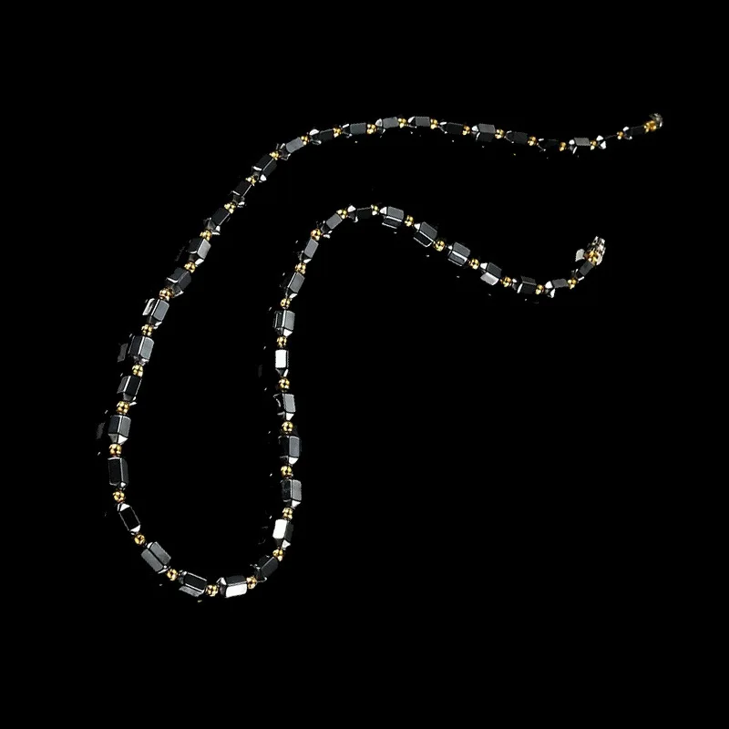 Для мужчин Женский, черный ожерелье из гематита магнит золото бусины Магнитная терапия средства ухода за мотоциклом цепочки и ожерелья s ювелирн