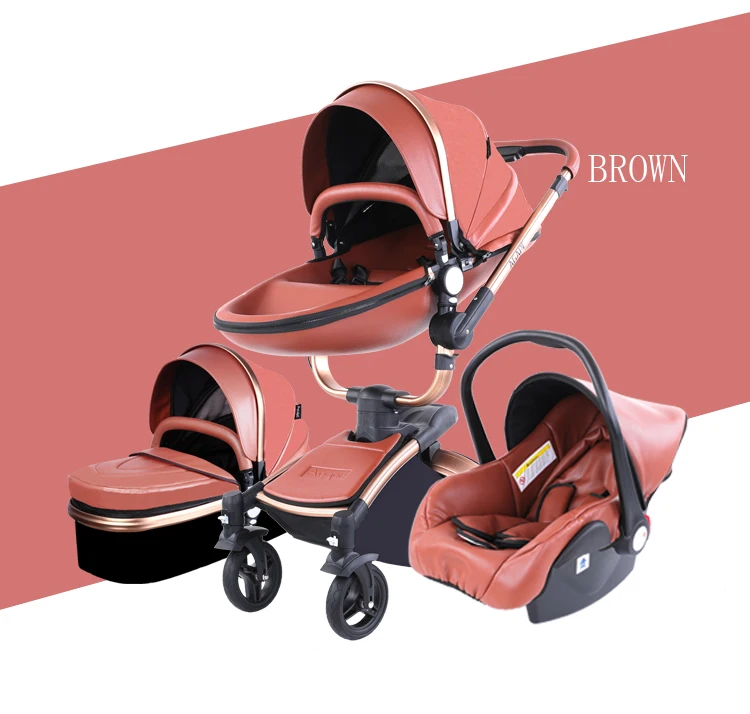 Aulon/Милая Роскошная детская коляска 3 в 1 высокая land-scape модная коляска европейский дизайн коляска на - Цвет: AGAPE brown 3pcs