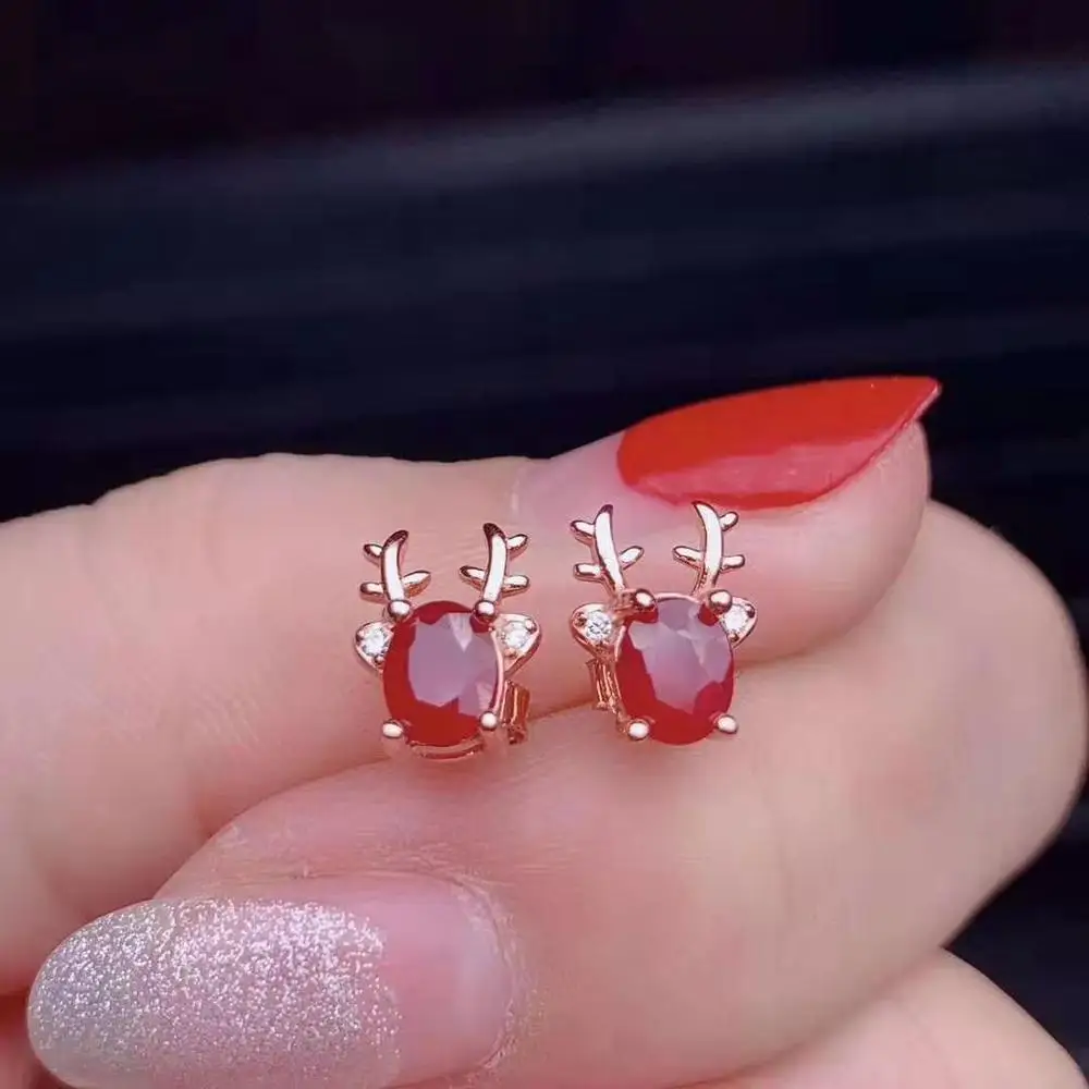 Rose gold Натуральный высококачественный Рубин S925 серьги милые и подходят для вечеринок - Цвет камня: Rose gold