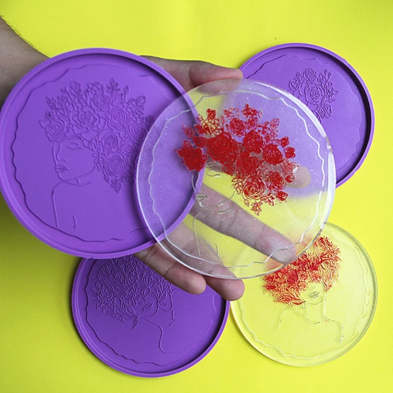 4 Pcs Irregular Flower Fairy Art Coaster Epoxy Resin Mold Flowers Beauty Women Cup Mat Silicone DIY Crafts Home Decorations | Украшения и