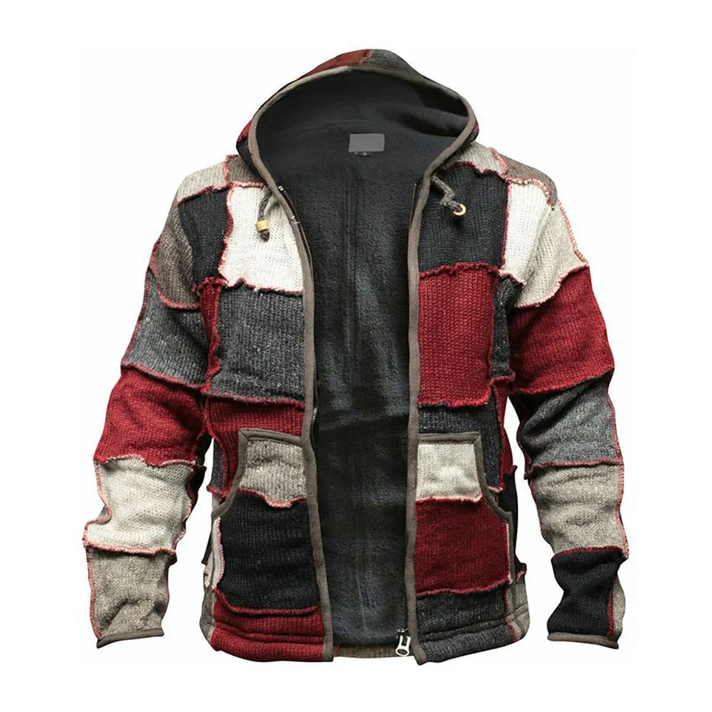 

Autumn Winter Men's Jacket Casual Hooded Coat Zipper Man Patchwork Men's Jackets Warm Red Black Outwear Fashion Streetwear 2020