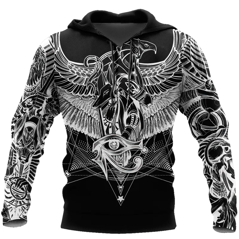 

Fashionable men's Hoodie casual zipper Hoodie Harajuku Egyptian Hoodie ancient Egyptian black tattoo 3D printed Sweatshirt