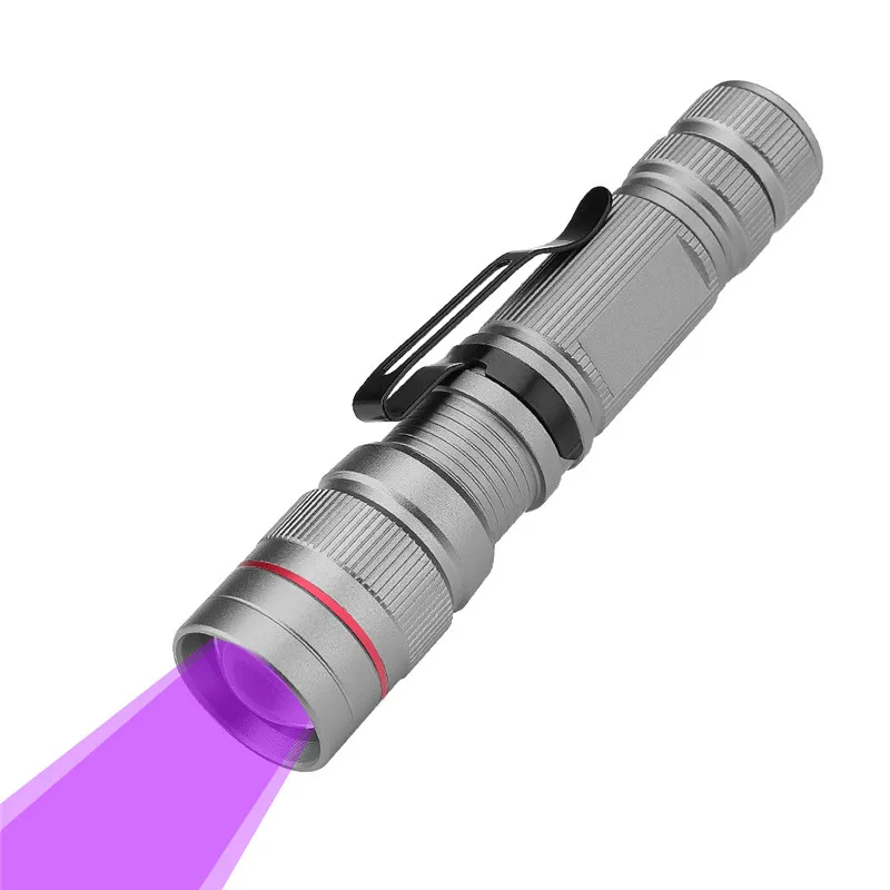 

UV Flashlight 3 Modes Portable Lantern Zoom In LED Flashlight Ultra Violet Invisible Ink Marker Detection Torch Light 1* 1450/AA