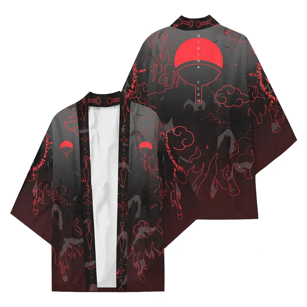 Anime Uchiha Hatake Cloak  Uzumaki Clan Badge Kimono Cardigan Robe Cospaly Costume Print Casual Coat