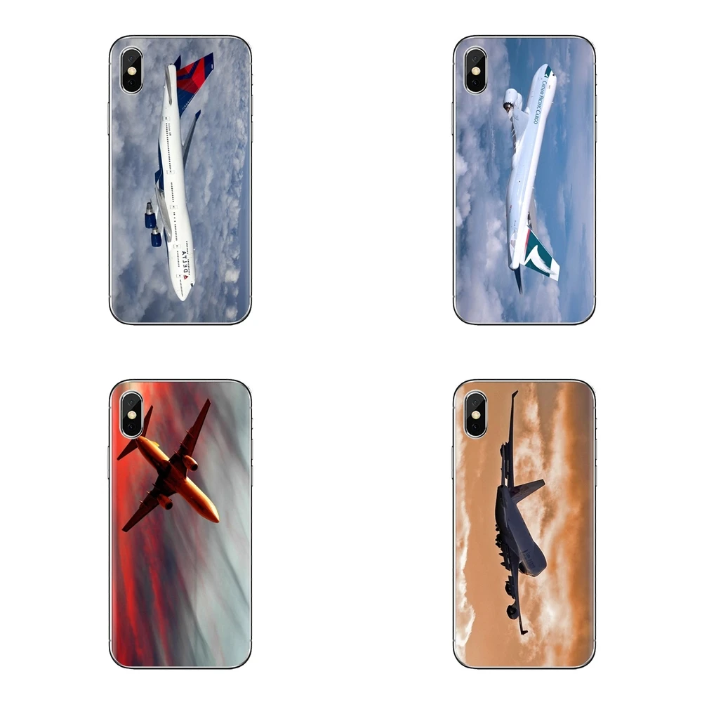 Silicone Phone Bag Case For Samsung Galaxy S3 S4 S5 Mini S6 S7 Edge S8 S9 S10 Plus Note 3 4 5 8 9 Boeing 747 Flying Plane Sunset |