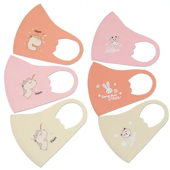 

2020 New Children's Mask Viscose Fiber Breathable Folding Cute Solid Color Printing Student Dustproof Summer Sun Mask 3 Pieces