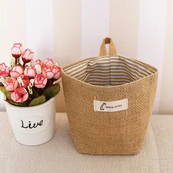 

New 1Pc Multipurpose Durable Hanging Design Flower Bag Living Room Gadget Storage Cotton Linen Organizer Pocket
