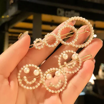 

Fashion Boutique Pearl Imitation Beads Hair Clip For Women Barrette Handmade Smile Face Hairpin Hair Styling Accessories